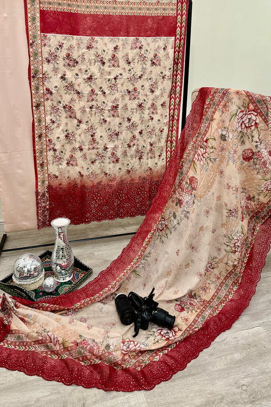 THE 323 – 3 Piece Unstitched Bin Saeed Lawn Chikankari Suit