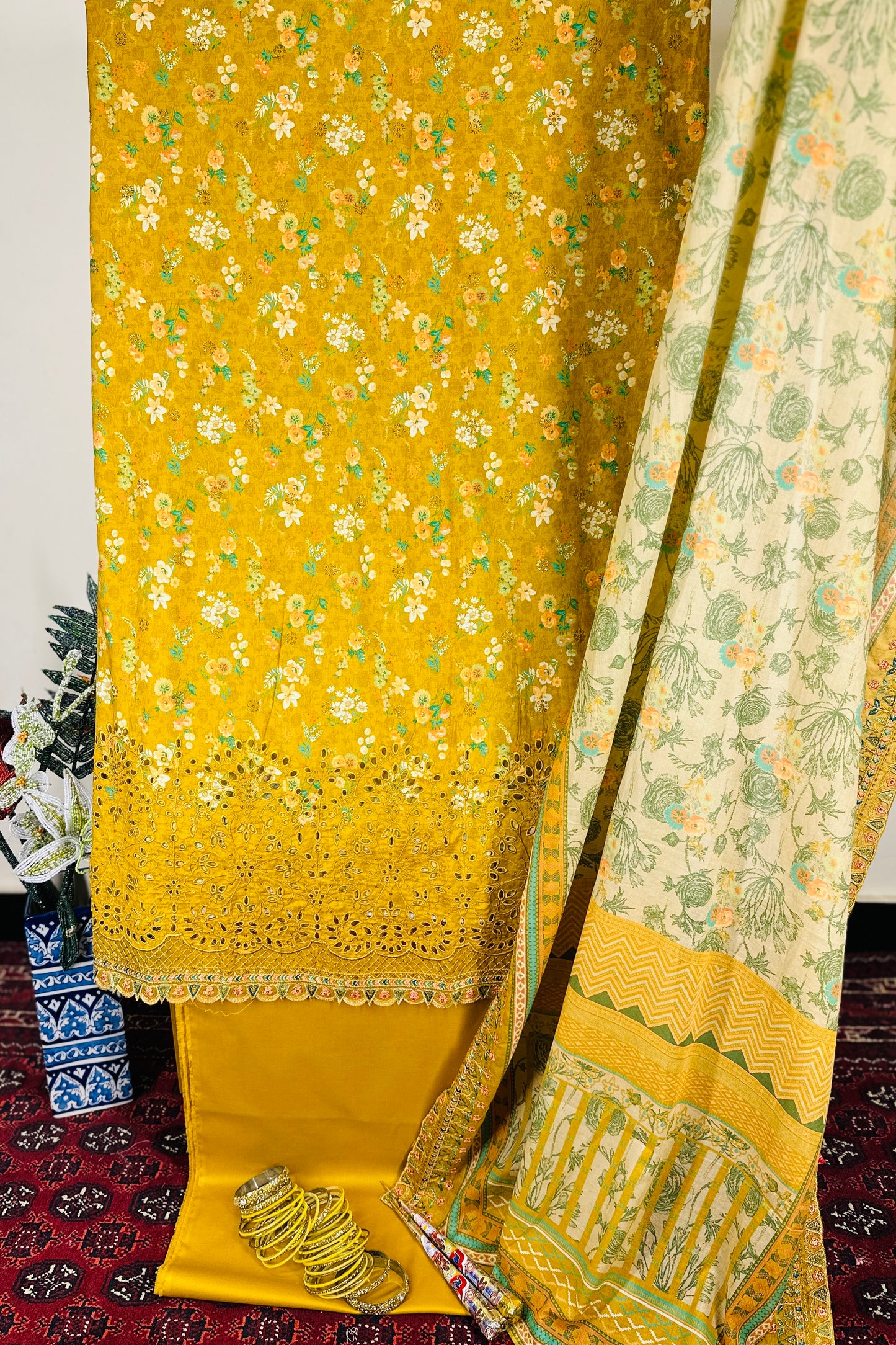 THE 64 – 3 Piece Unstitched Bin Saeed Lawn Chikankari Suit