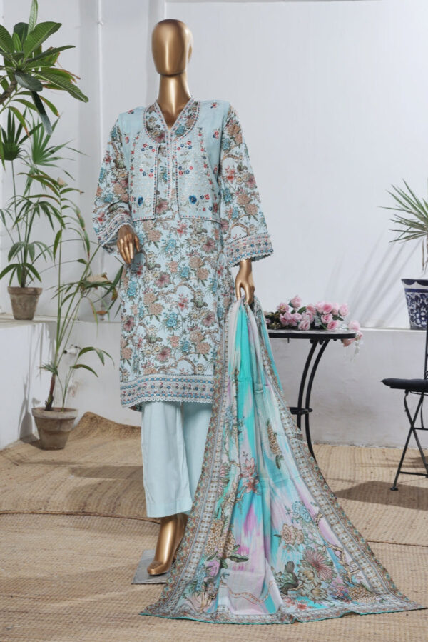 The 2554 - 3 Piece Bin Saeed Embroidered Luxury  Printed Coat Suit