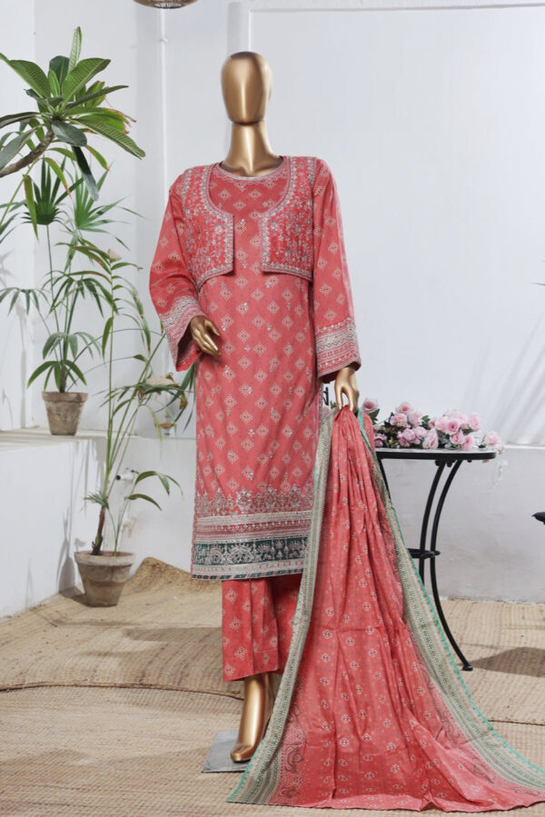 The 2555 - 3 Piece Bin Saeed Embroidered Luxury  Printed Coat Suit