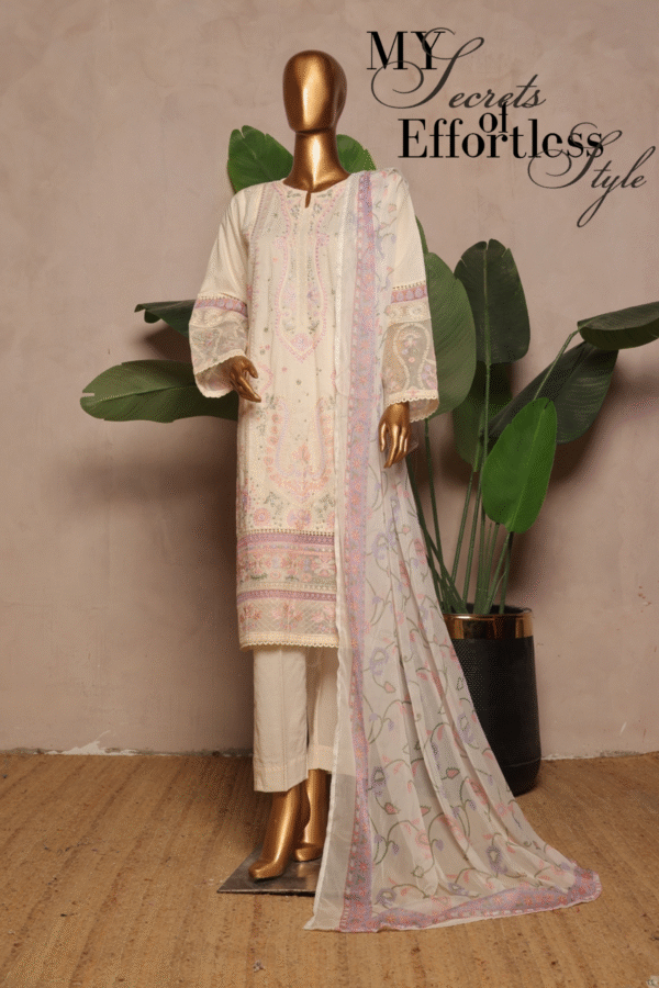 THE 1066 – 3 Piece Printed Embroidered Stitched Bin Saeed Luxury Suit
