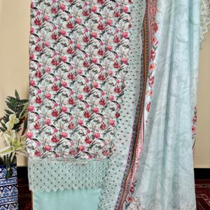THE 586 – 3 Piece Unstitched Bin Saeed Lawn Chikankari Suit