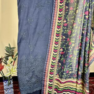 THE 88 – 3 Piece Unstitched Bin Saeed Lawn Chikankari Suit