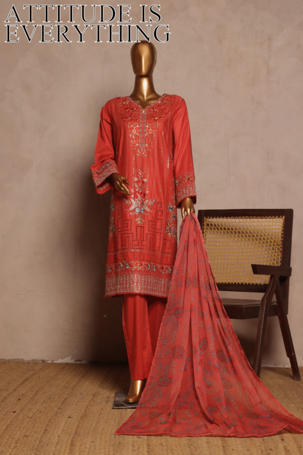 THE 1077 – 3 Piece Printed Embroidered Stitched Bin Saeed Luxury Suit