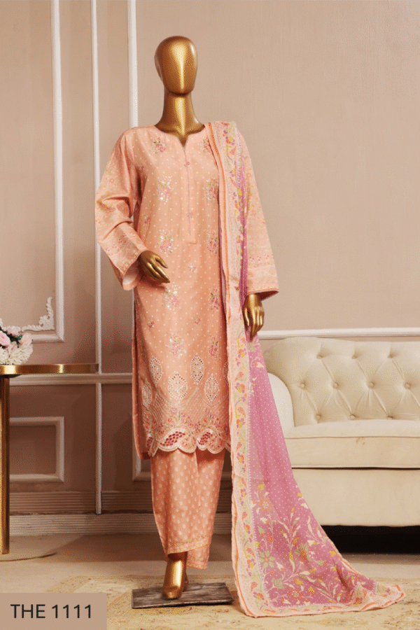 The 1111 – 3 Piece Printed Embroidered Stitched Bin Saeed Luxury Suit