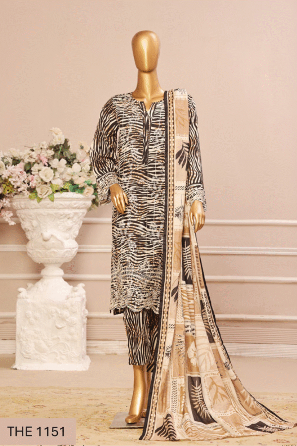The 1151 – 3 Piece Printed Embroidered Stitched Bin Saeed Luxury Suit