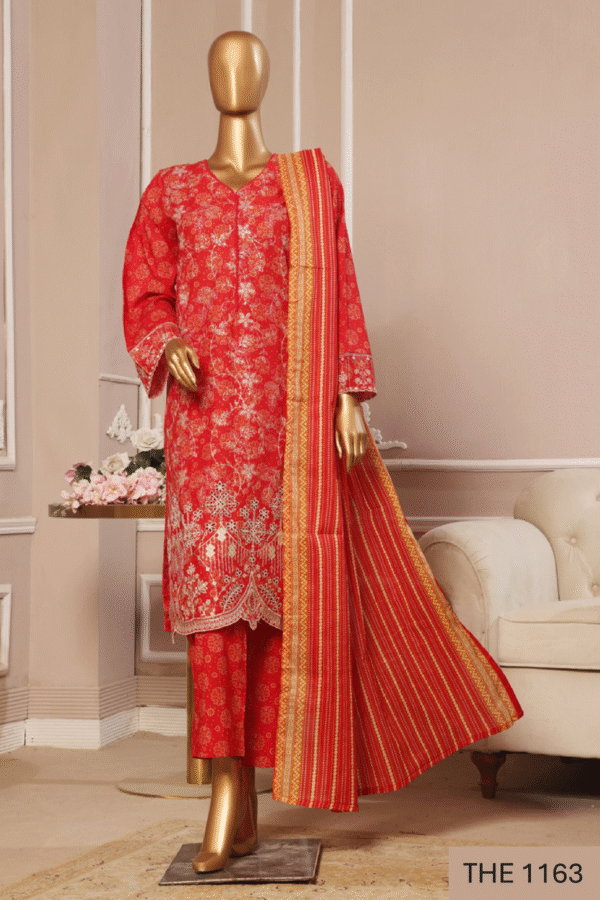 The 1163 – 3 Piece Printed Embroidered Stitched Bin Saeed Luxury Suit