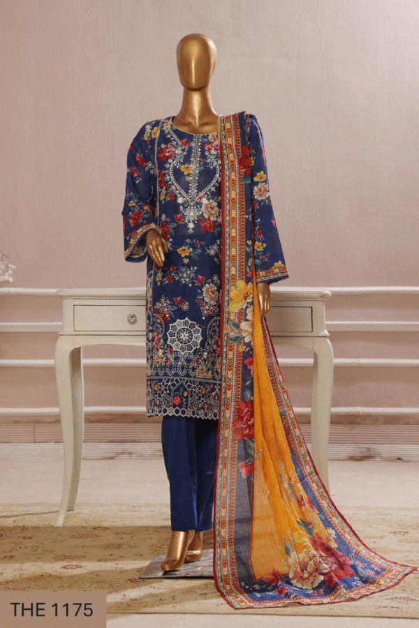 The 1175 – 3 Piece Printed Embroidered Stitched Bin Saeed Luxury Suit
